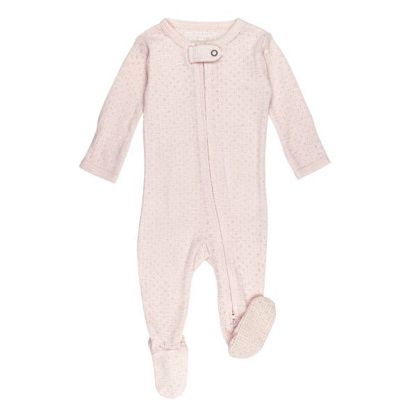 Organic Pointelle 2-way Zipper Footie - Cotton Candy, Color: Cotton Candy, Size: NB