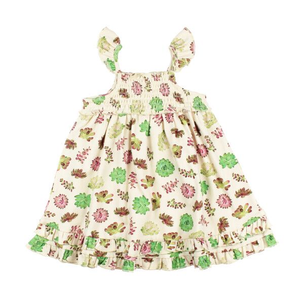 Organic Smocked Summer Dress, Color: Buttercream Succulents, Size: 12-18M
