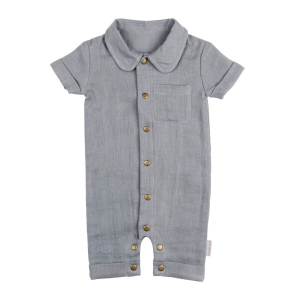 Organic Muslin S/Sleeved Coverall , Color: Blueberry, Size: 6-9M