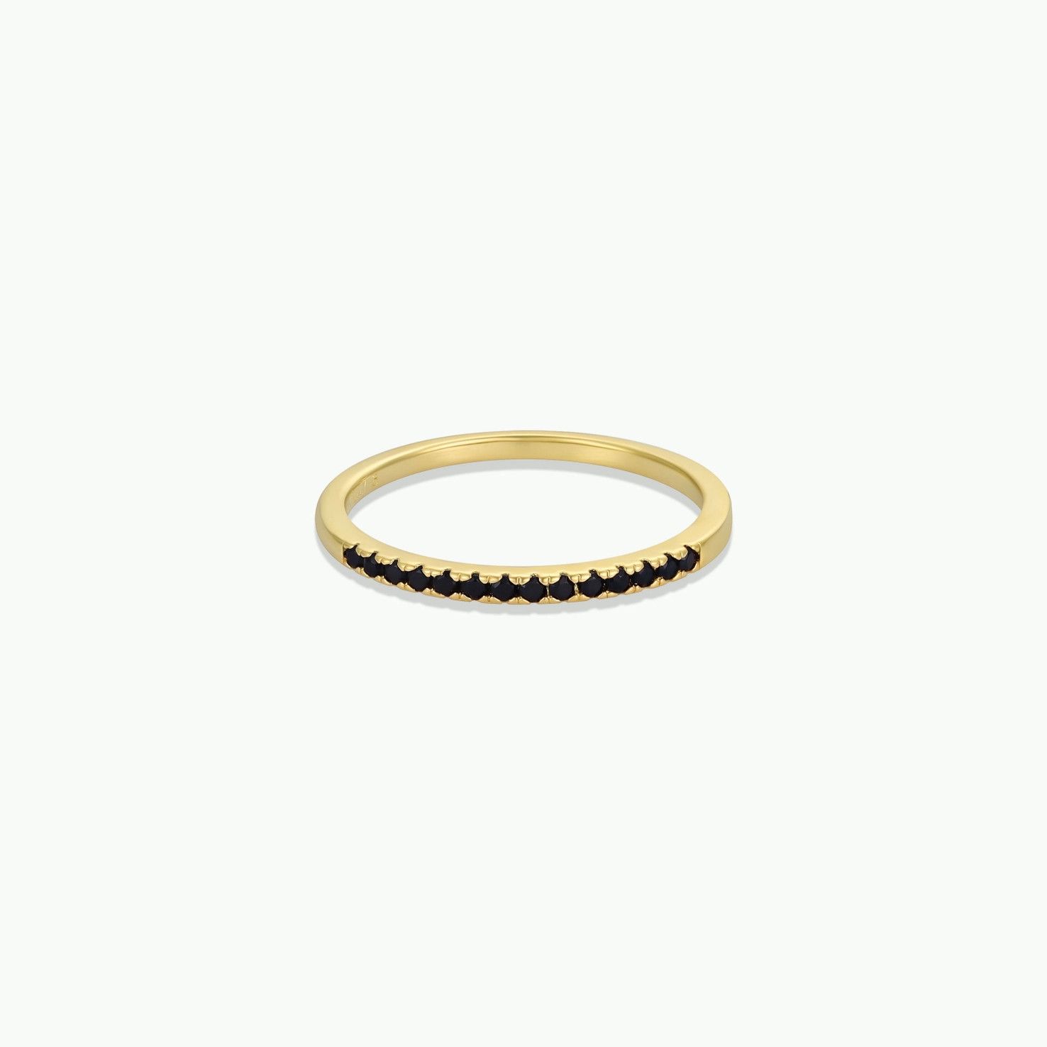  Gold Ring - Half Pave - Black Cz - , Size: 7