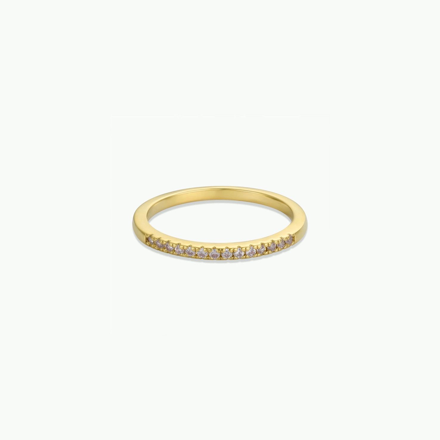 Gold Rings - Half Pave - White Cz - , Size: 6