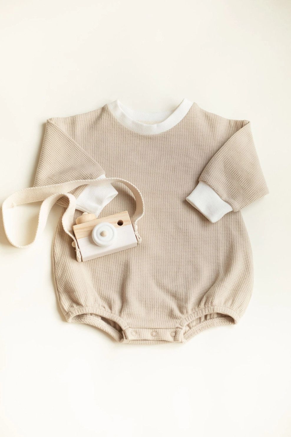  Oversized Bubble Romper - Taupe - , Size: 6-12 M
