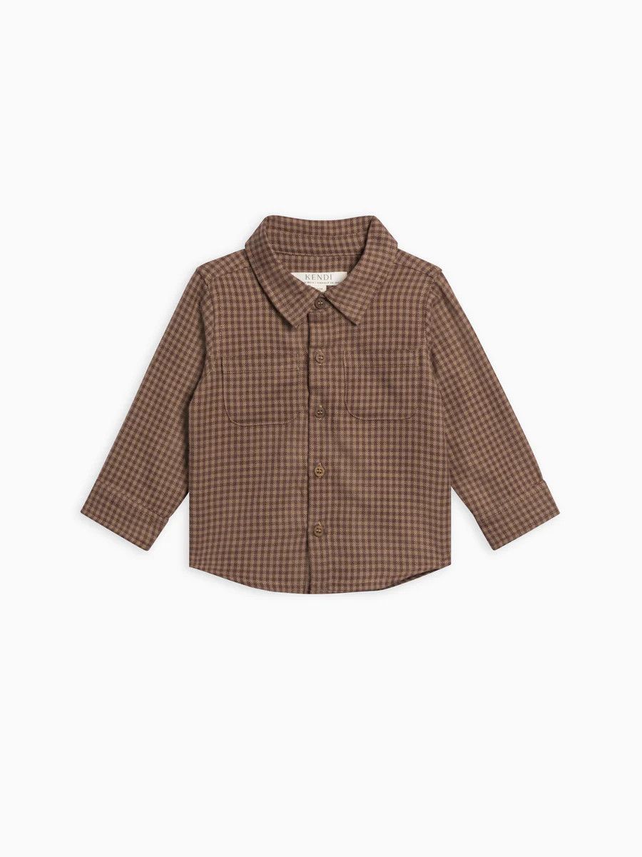 Berg Flannel Long Sleeve Collared Button Down - , Color: Chestnut Plaid -, Size: 12-18M