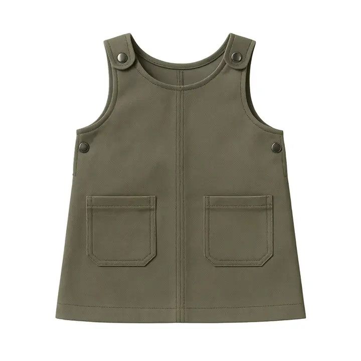 Alma Twill Jumper Dress - , Color: Olive -, Size: 6-12MO