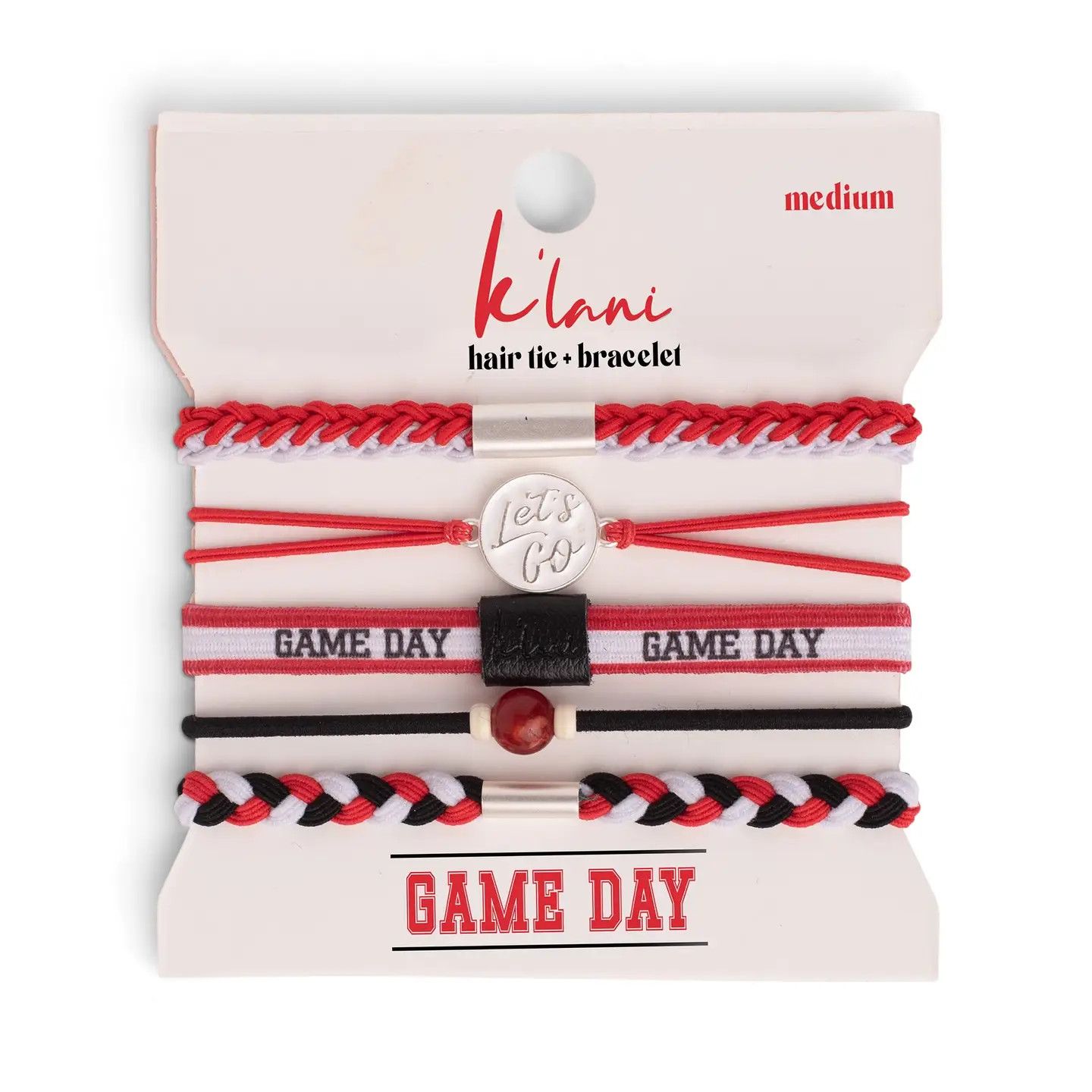 K'Lani Game Day Red/White/Black Hair + Wrist Band - , Size: Medium