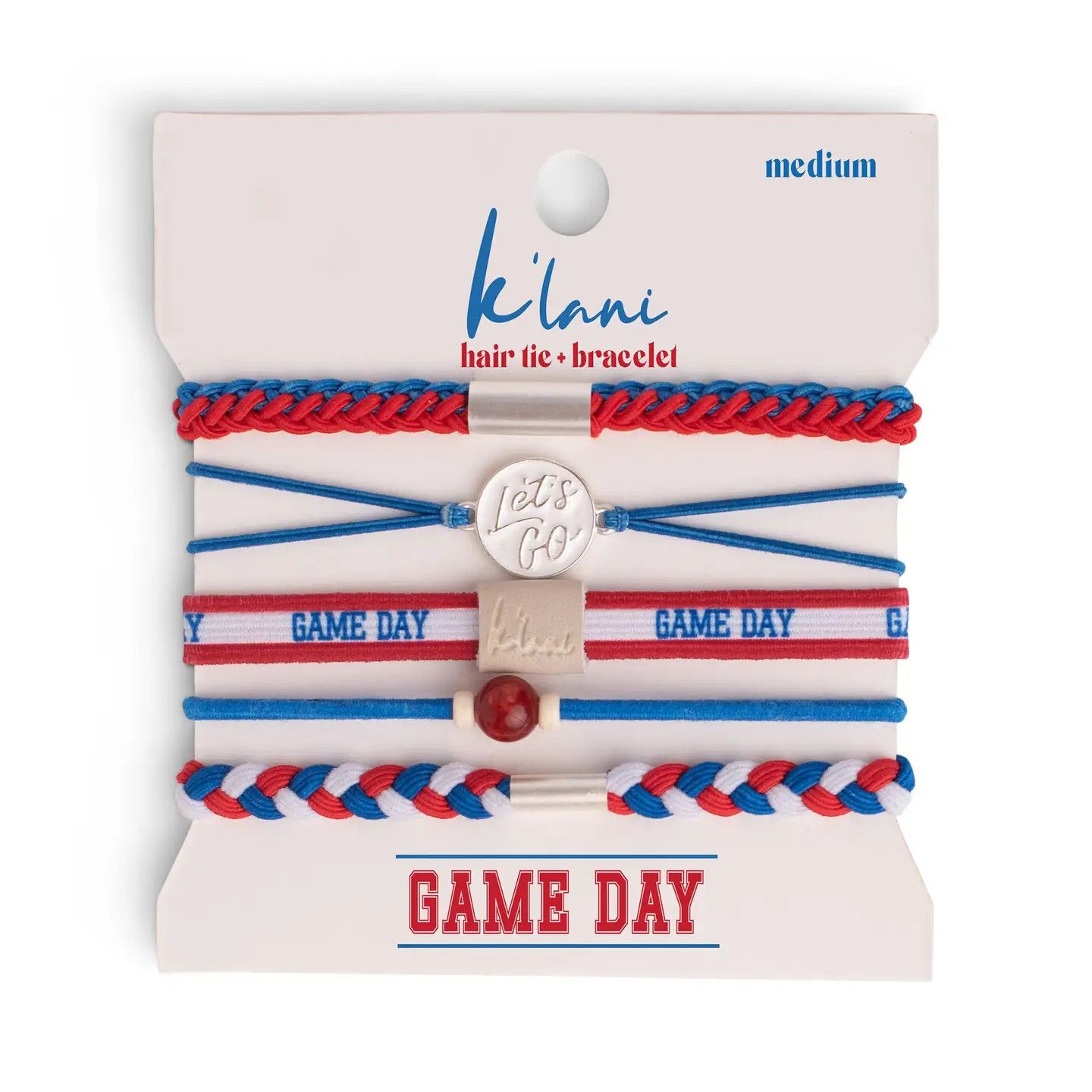 K'Lani Game Day Red/White/Blue Hair + Wrist Band - , Size: Medium