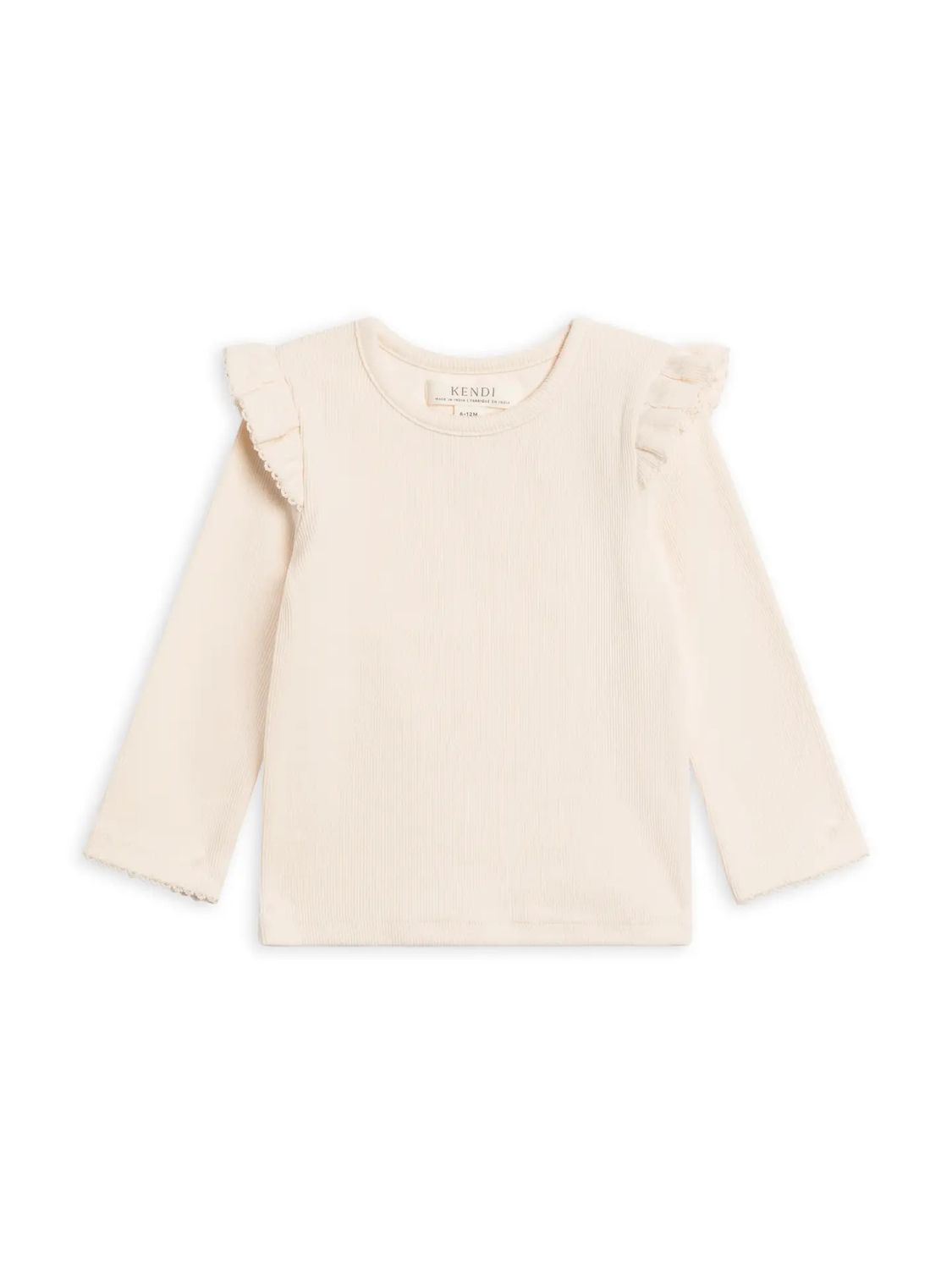 Rina Ribbed Ruffle Long Sleeve Top - , Color: Ivory -, Size: 6-12 Mo