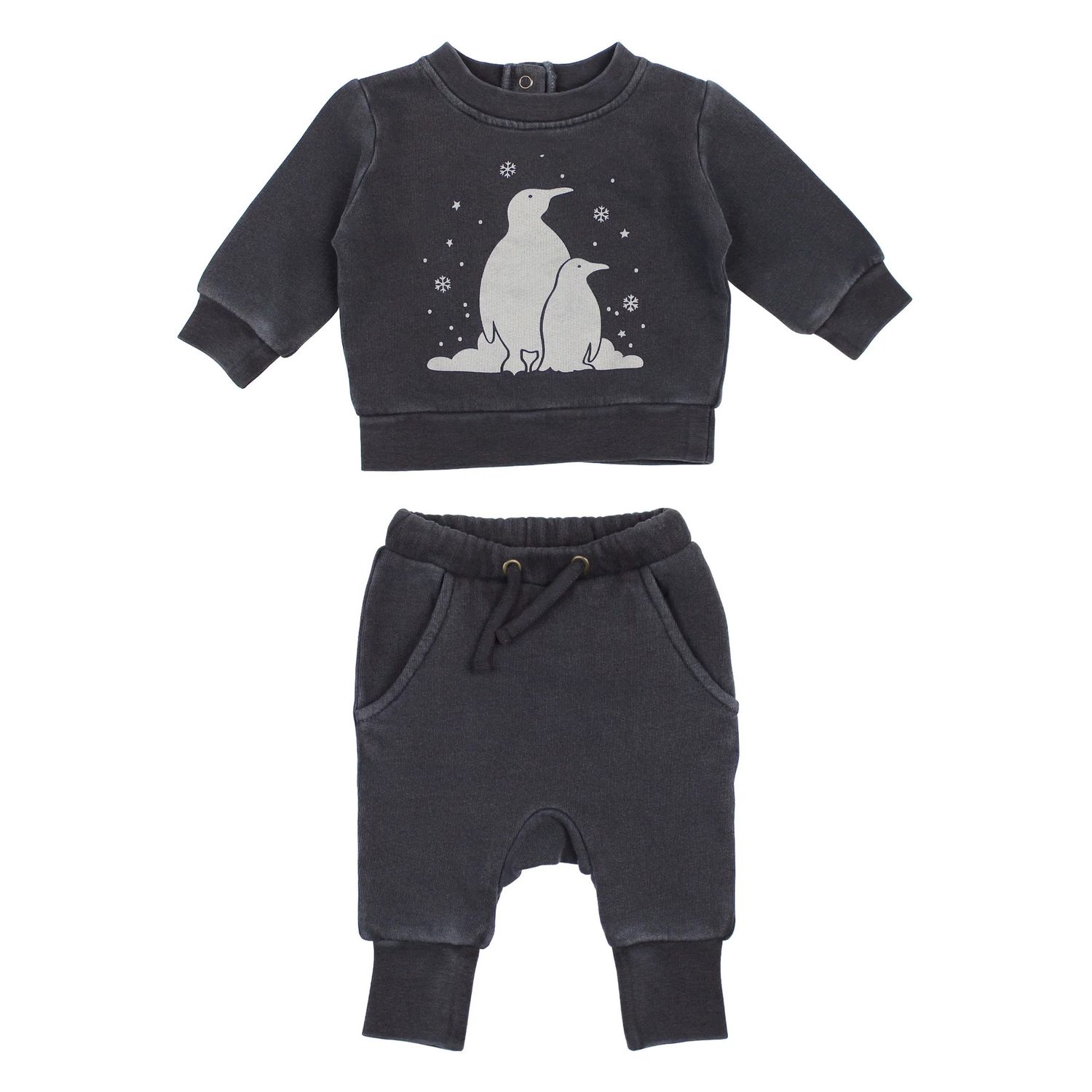 Organic Cozy Graphic Sweatshirt &amp; Jogger Set Size 0-3m in Coal Penguin