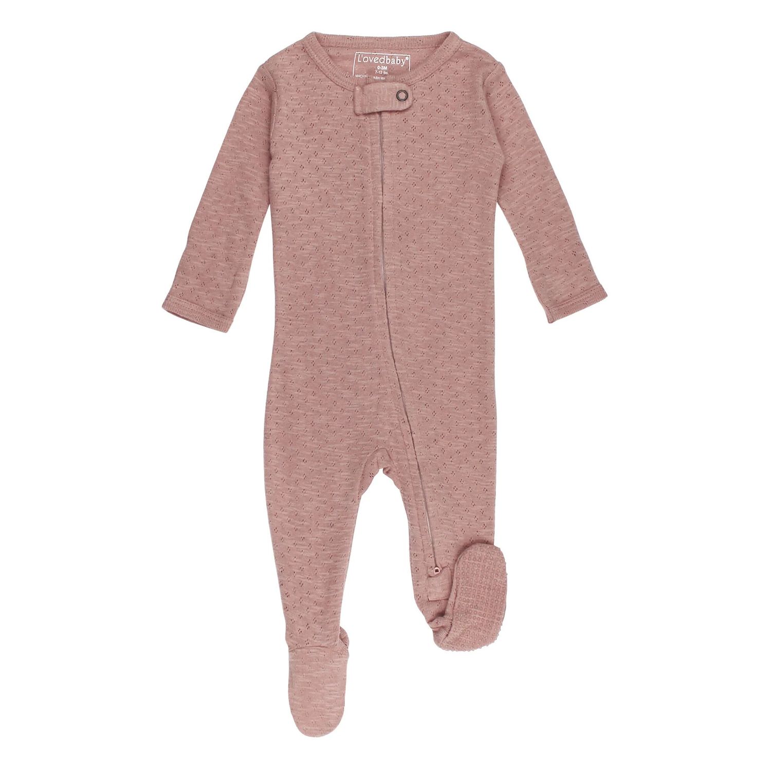 Organic Pointelle 2-Way Zipper Footie Size 6-9m in Taffy
