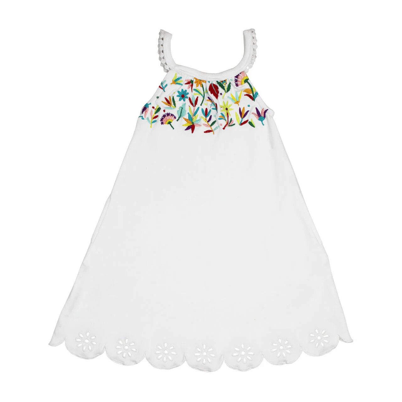 Kids' Organic Embroidered Twirl Dress w/Pockets Size 5/6 in White Floral