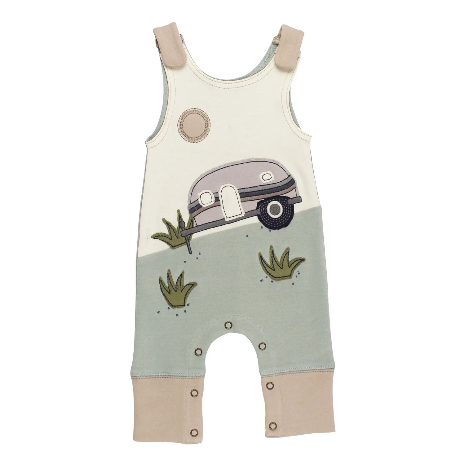 Organic Appliqué Harem Romper Size 6-9m in Camper