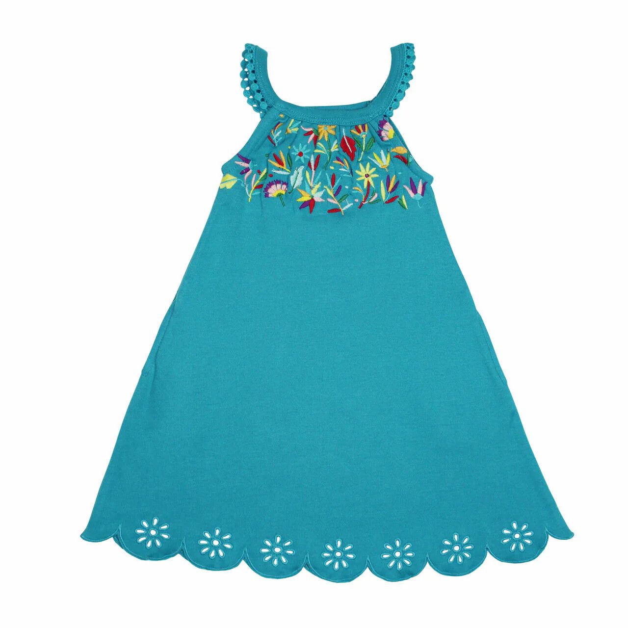 Organic Embroidered Twirl Dress w/Pockets Size 9-12m in Teal Floral