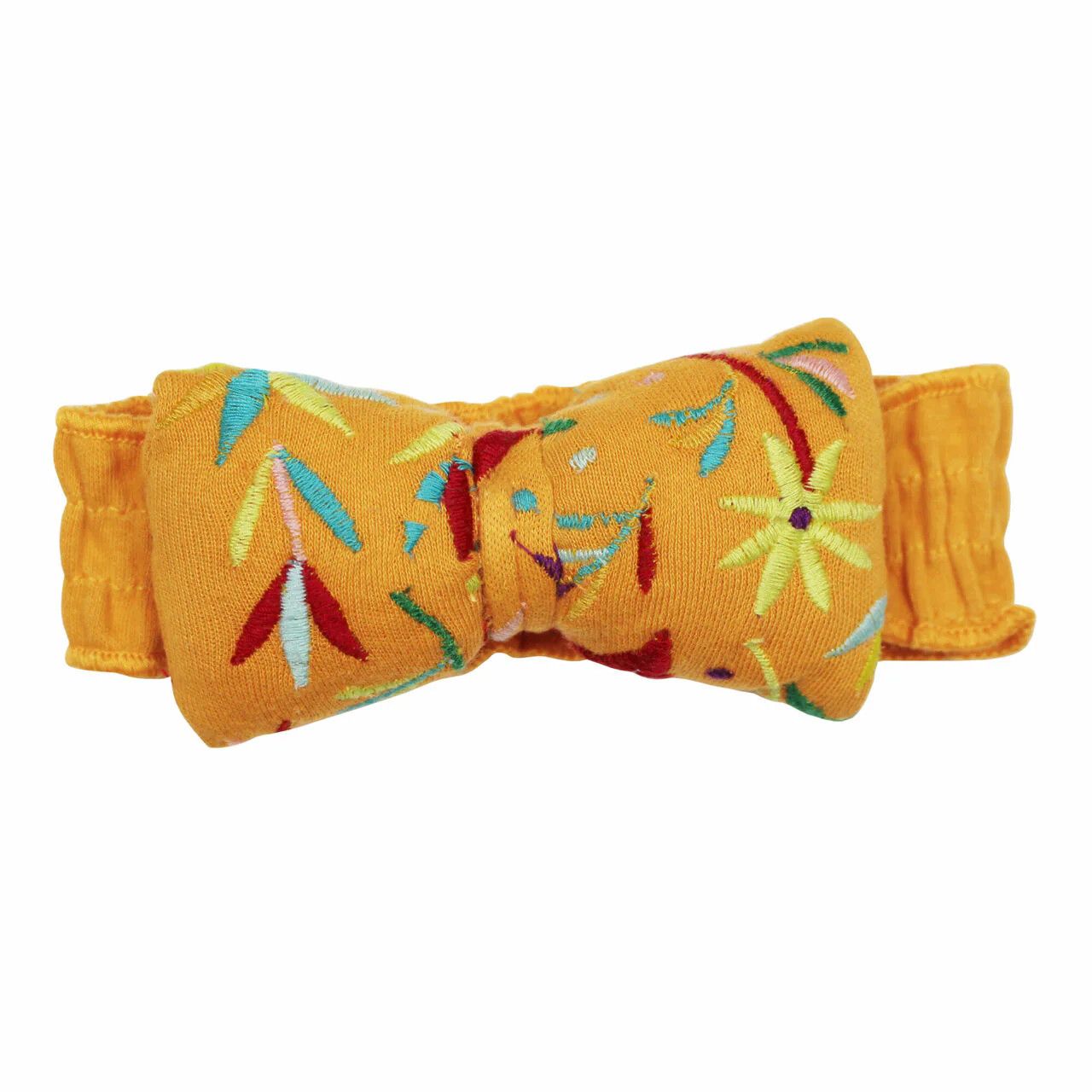 Organic Embroidered Bowtie Headband Size 0-12m in Tangerine Floral