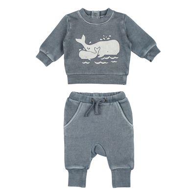 Organic Cozy Graphic Sweatshirt &amp; Jogger Set Size 0-3m in Moonstone Whale