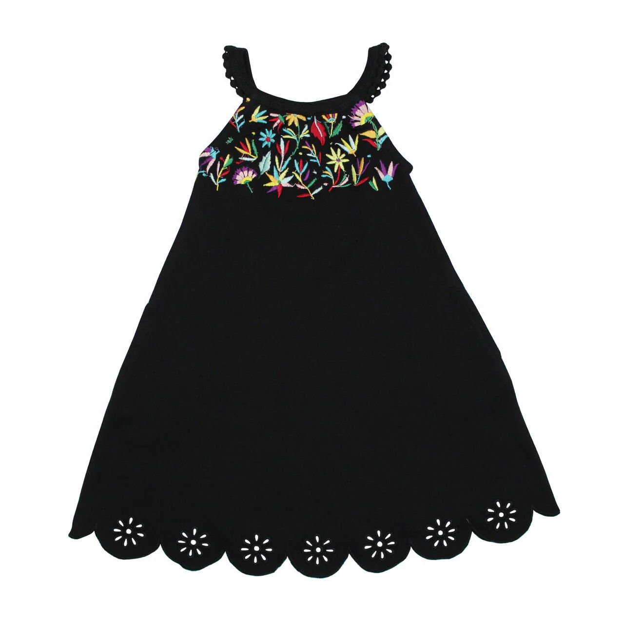 Kids' Organic Embroidered Twirl Dress w/Pockets Size 5/6 in Black Floral