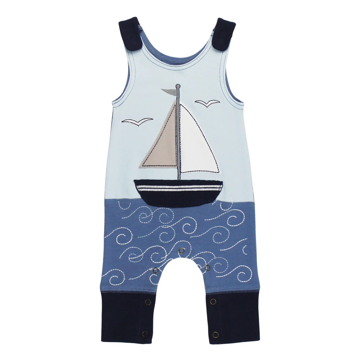 Organic Appliqué Harem Romper Size 3-6m in Sailboat