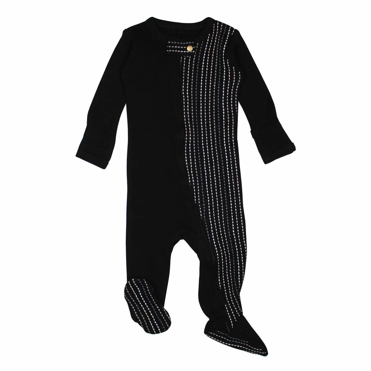 Organic Embroidered Zipper Footie Size 6-9m in Black Dash