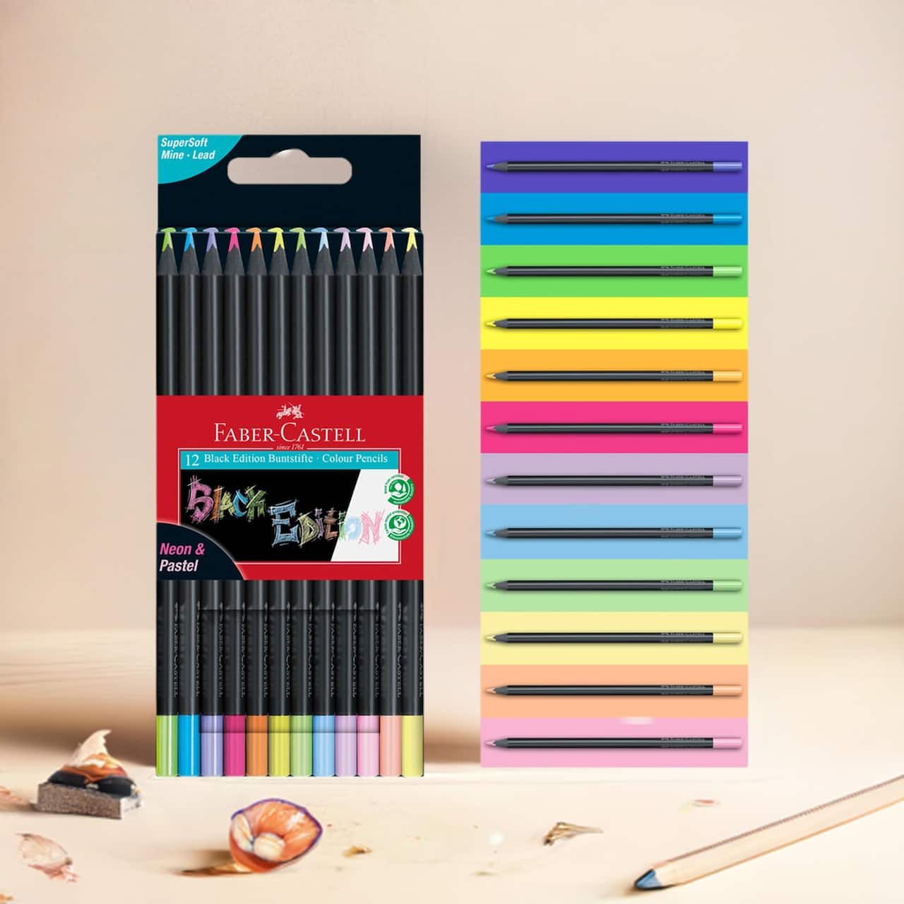Faber-Castell Black Edition: Neon &amp; Pastel Colored Pencils 12 Count