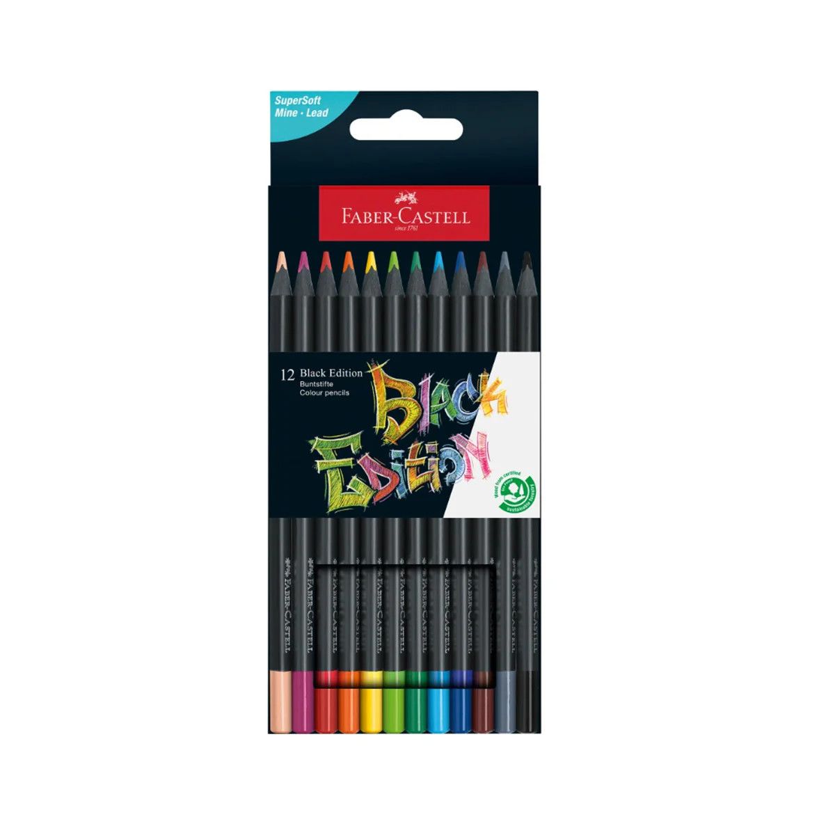 Faber-Castell Black Edition: Basic Colors Colored Pencils 12 Count