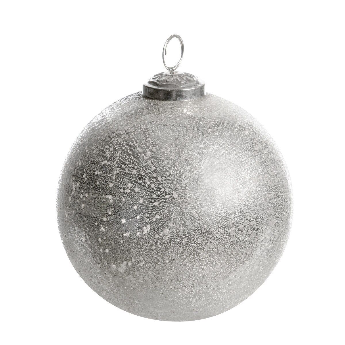 Frosted Icy Silver Glass Ball Ornament - L