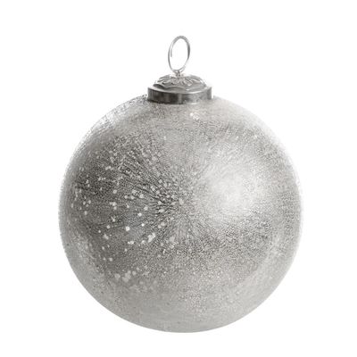 Frosted Icy Silver Glass Ball Ornament - L