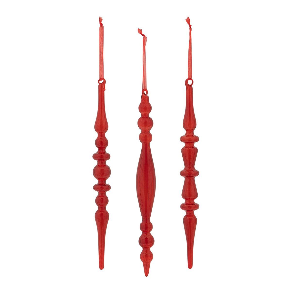 Glass Ruby Red Finial Icicle Ornament, 3 Assorted Styles