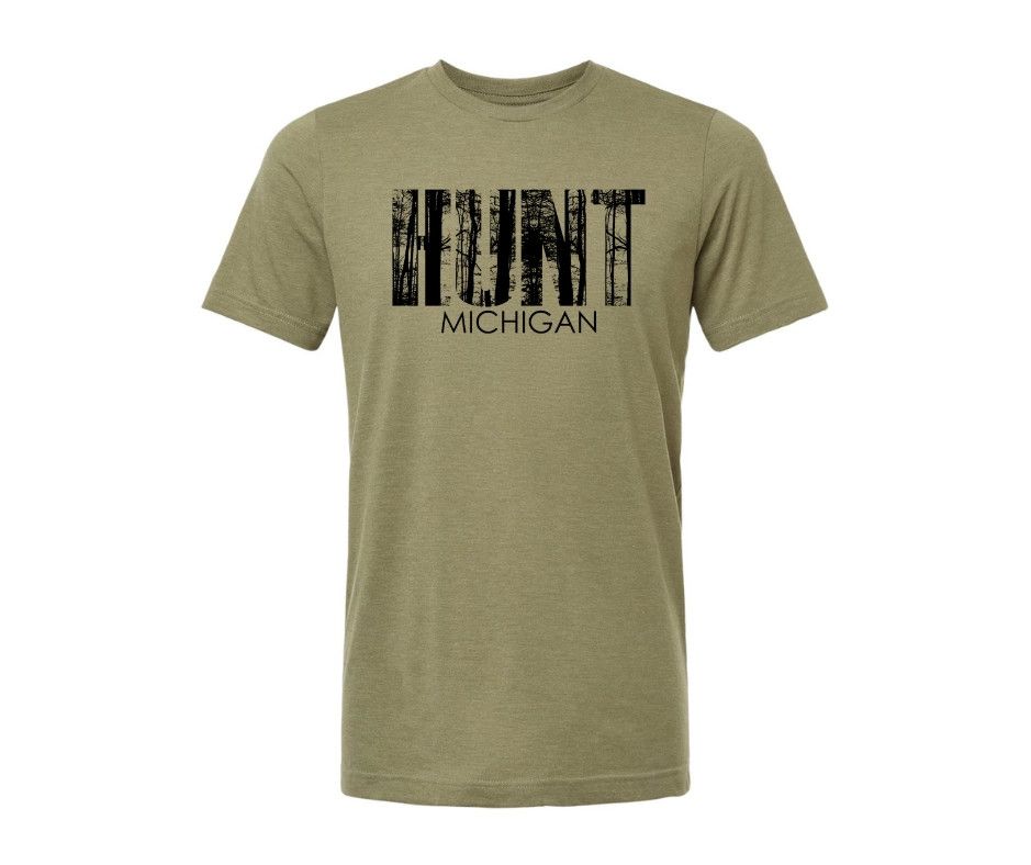 T-Shirt: Hunt Michigan, Color: Olive -, Size: Small