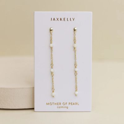 Gemstone Chain Drop Earring - White Opal