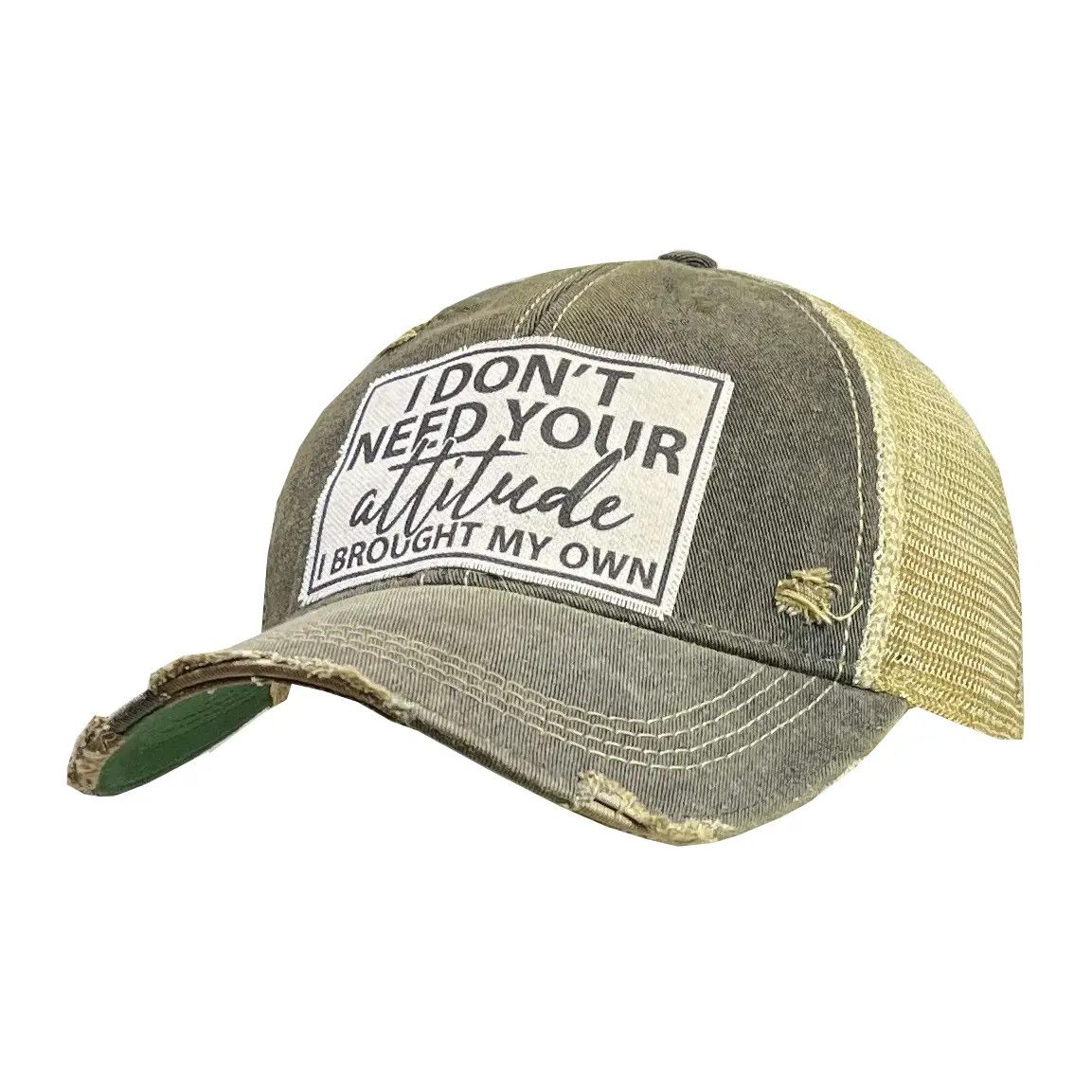 "I Don't Need Your Attitude I Brought My Own" Distressed Trucker Hat - Black