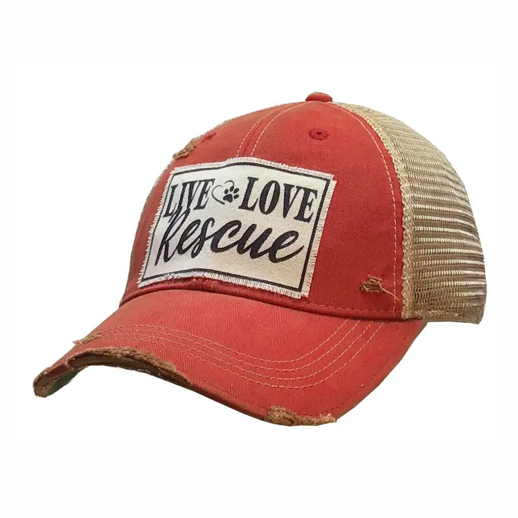 "Live Love Rescue" Distressed Trucker Cap - Red