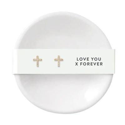 Ceramic Ring Dish &amp; Earrings - Love Forever