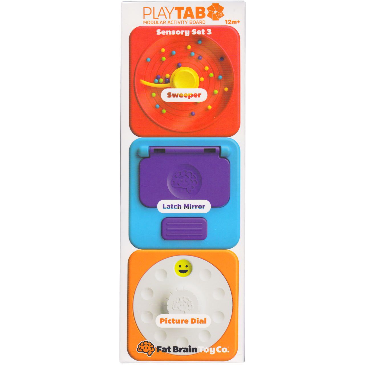 PlayTab Modular Activity Board - Sensory Set 3 (Sweeper/Latch MIrror/Picture Dial)