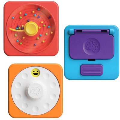 PlayTab Modular Activity Board - Sensory Set 3 (Sweeper/Latch MIrror/Picture Dial)