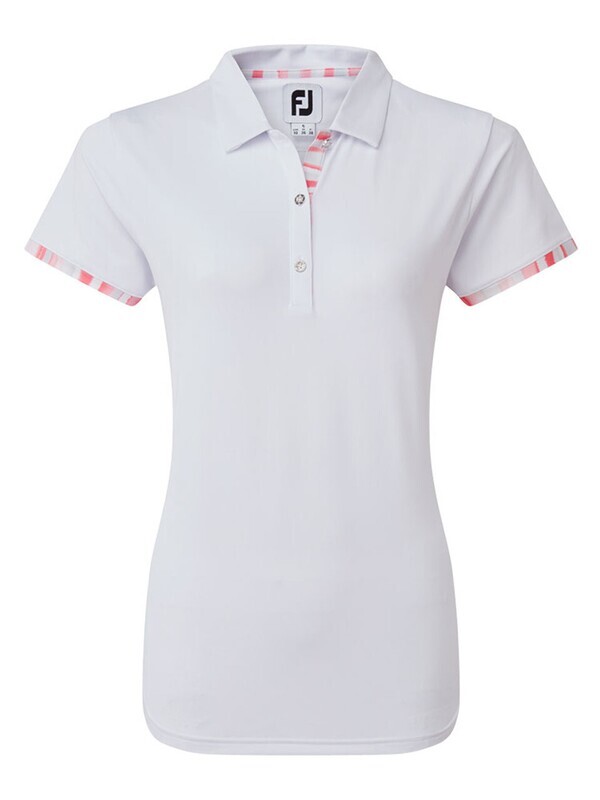 FootJoy Women's Watercolour Trim Pique Golf Shirt - White FootJoy Women's Watercolour Trim Pique Golf Shirt - White