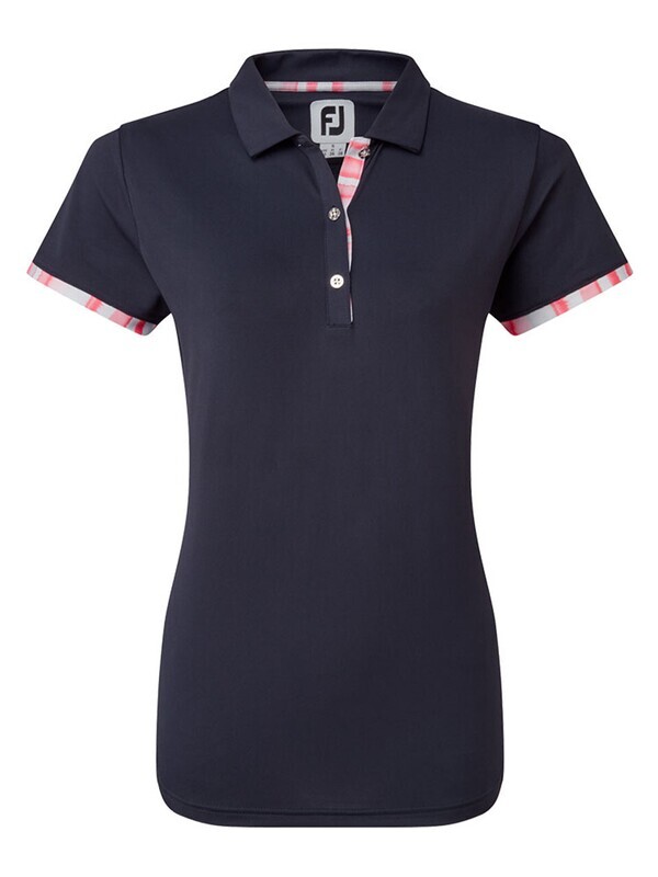 FootJoy Women's Watercolour Trim Pique Golf Shirt - Navy FootJoy Women's Watercolour Trim Pique Golf Shirt - Navy