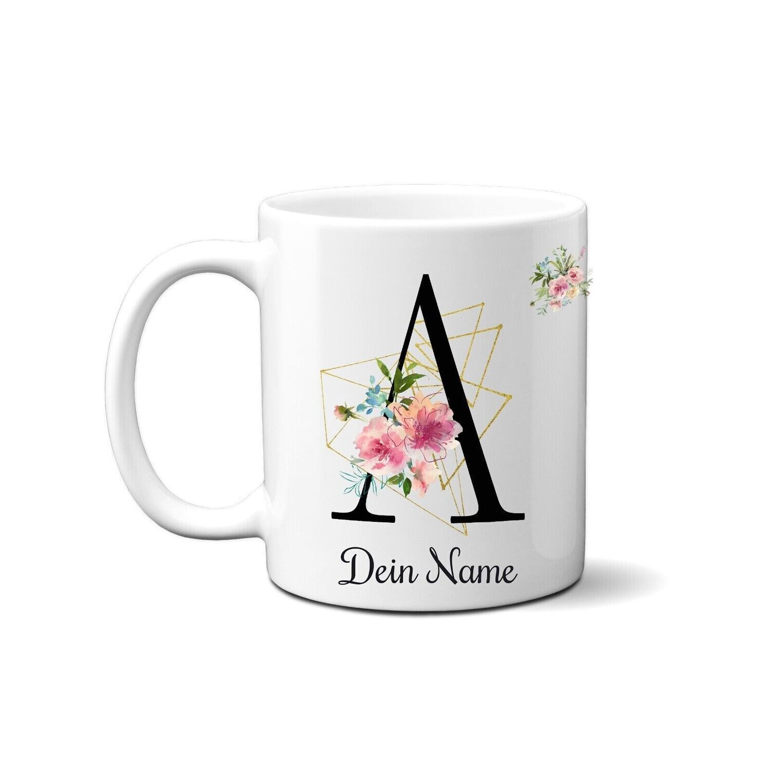 individuelle Monogrammtasse mit Rose Blumen und Gold