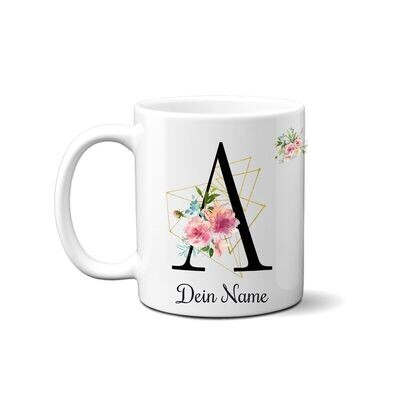 individuelle Monogrammtasse mit Rose Blumen und Gold