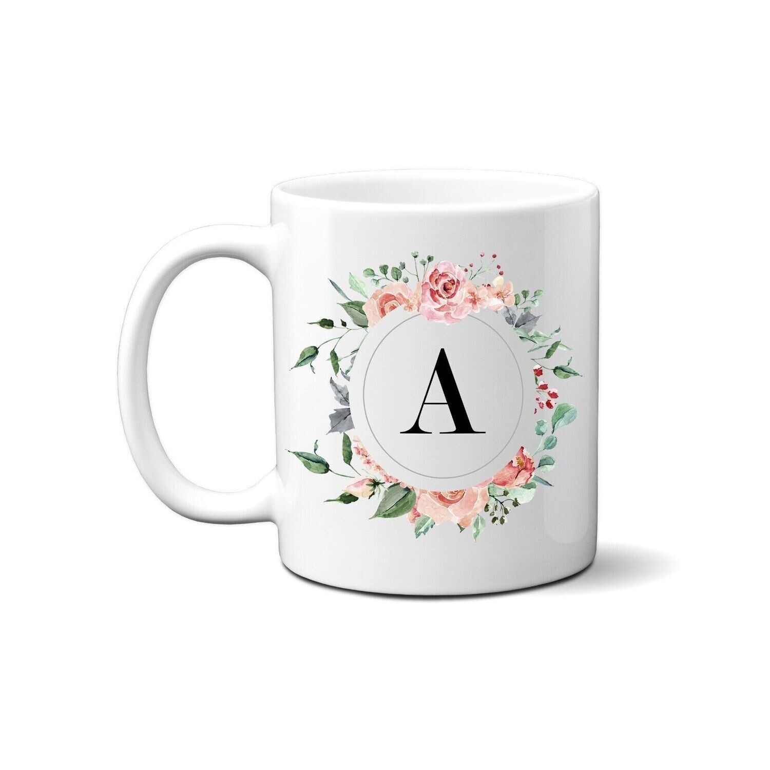 individuelle Monogrammtasse mit Blumenkranz