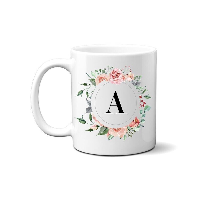individuelle Monogrammtasse mit Blumenkranz