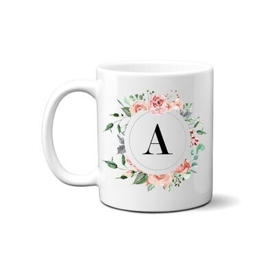 individuelle Monogrammtasse mit Blumenkranz
