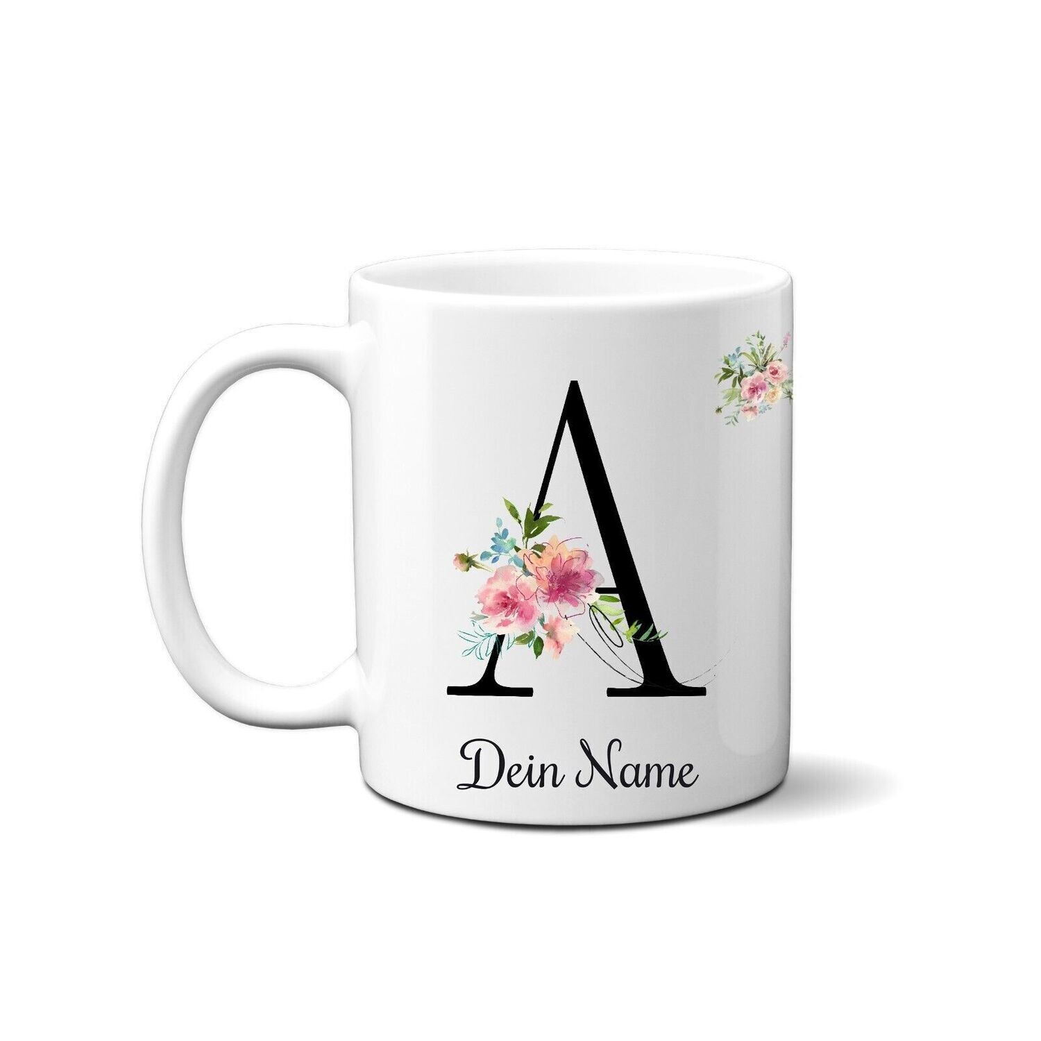 individuelle Monogrammtasse mit Rosa Blumen