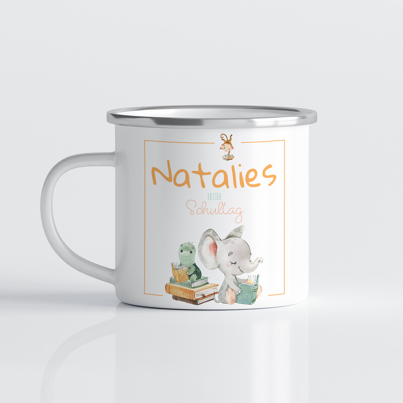 personalisierte Tasse zur Einschulung mit Elefant