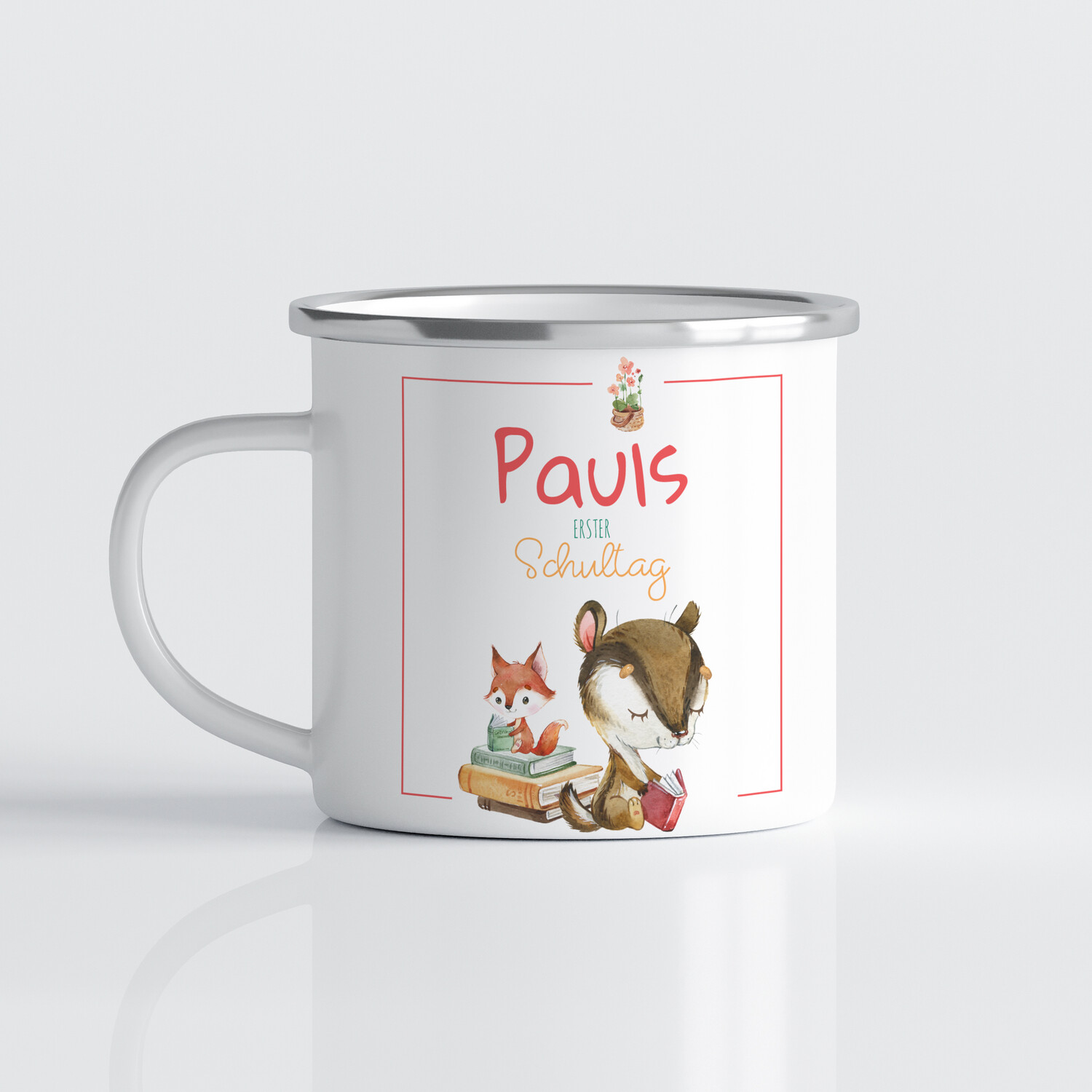 personalisierte Tasse zur Einschulung mit Fuchs