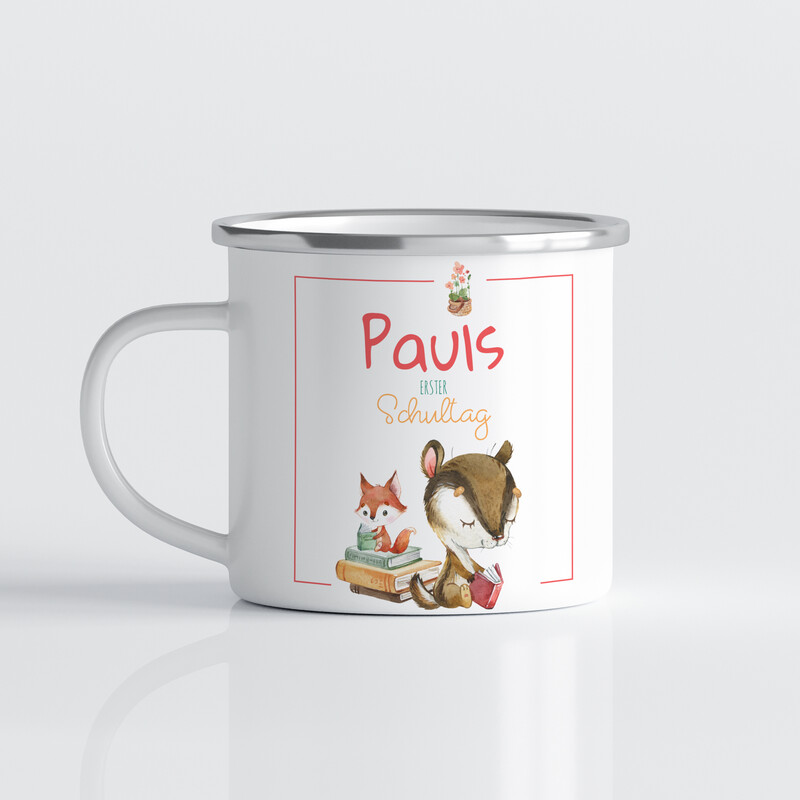 personalisierte Tasse zur Einschulung mit Fuchs