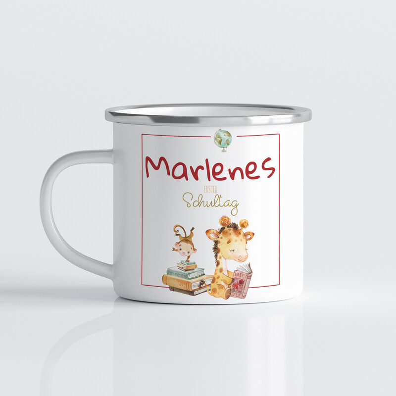 personalisierte Tasse zur Einschulung mit Giraffe