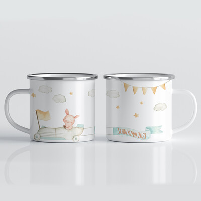 individuelle Tasse für Schulkinder mit Auto und Schweinchen