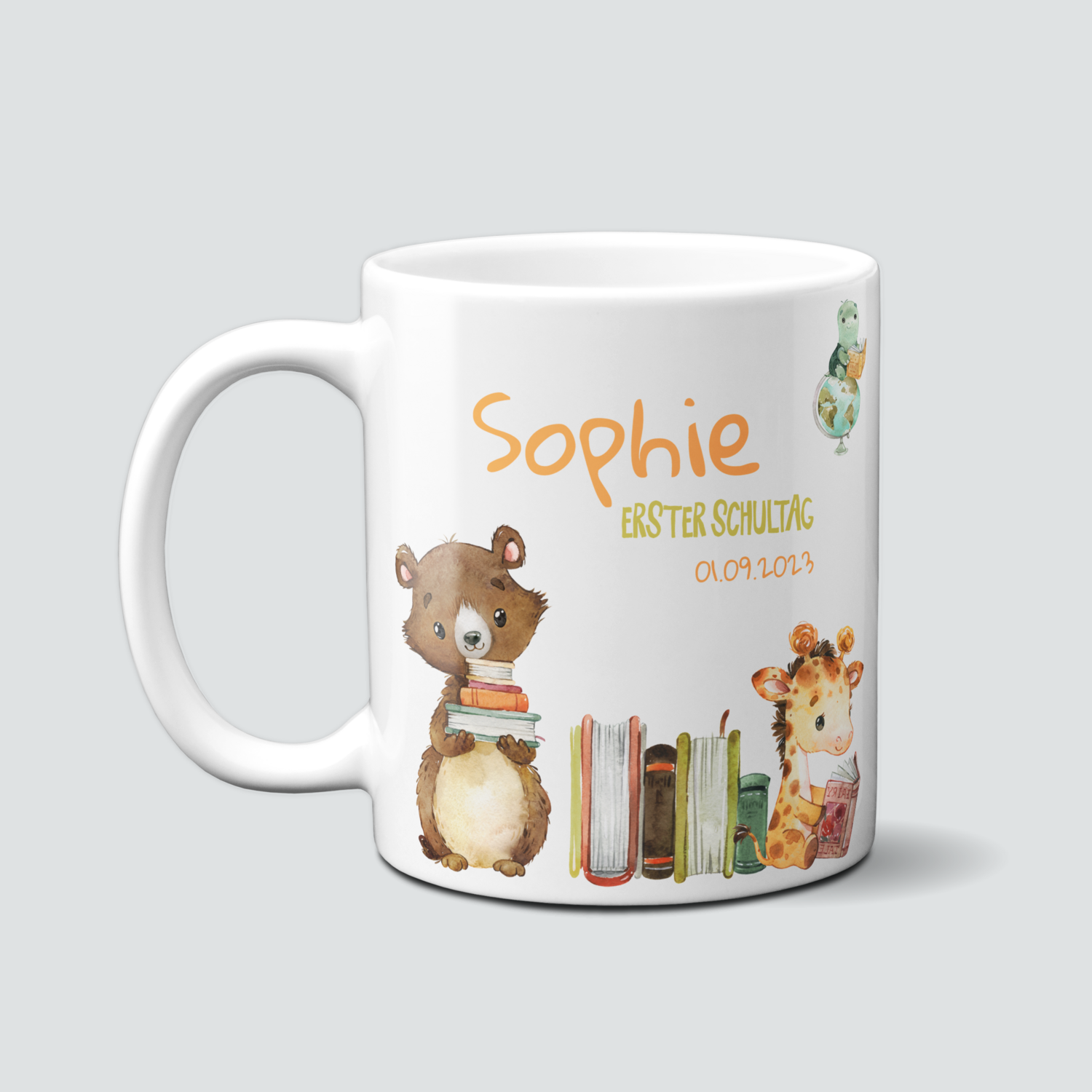 personalisierte Tasse zur Eischulung mit Bär