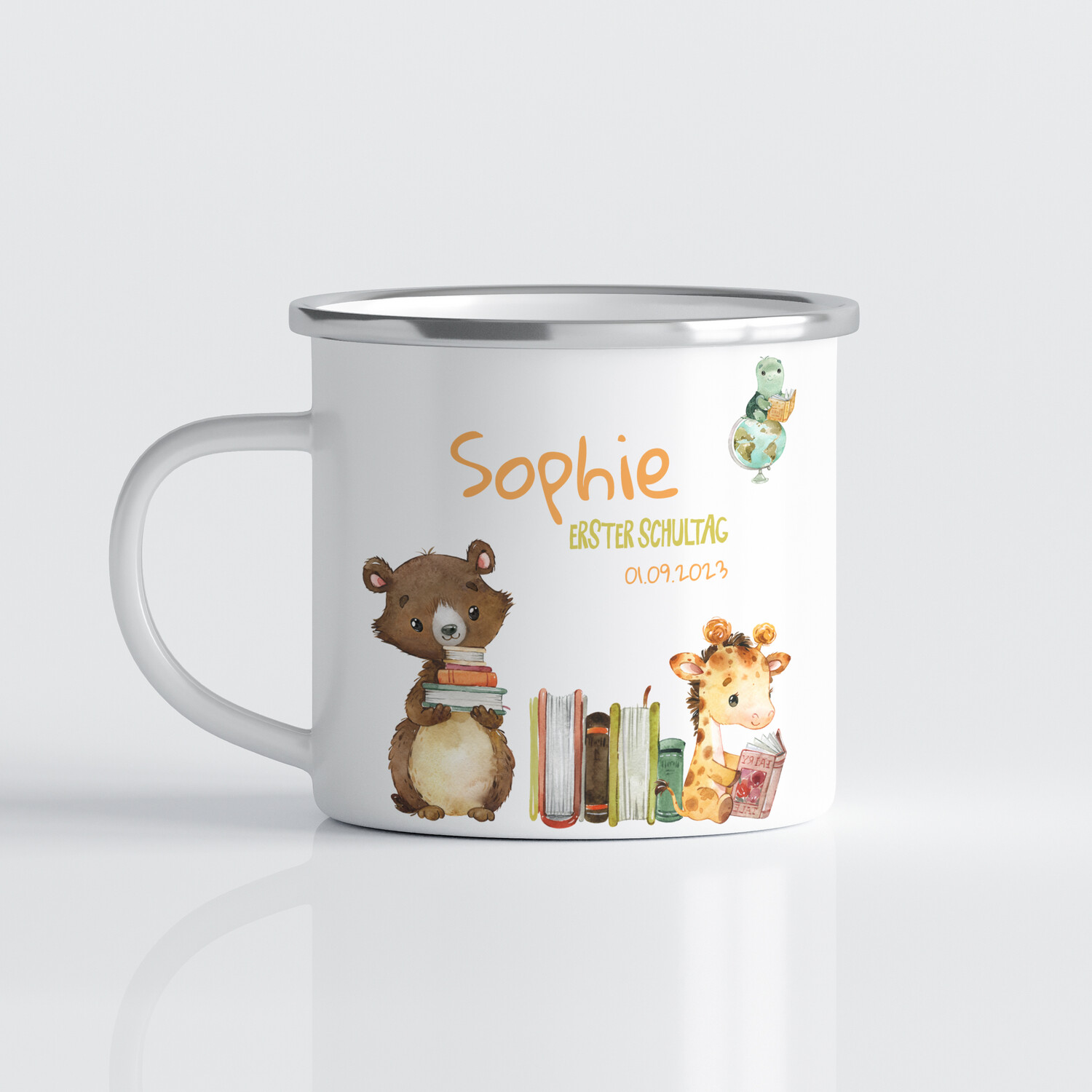 personalisierte Tasse zur Eischulung mit Bär