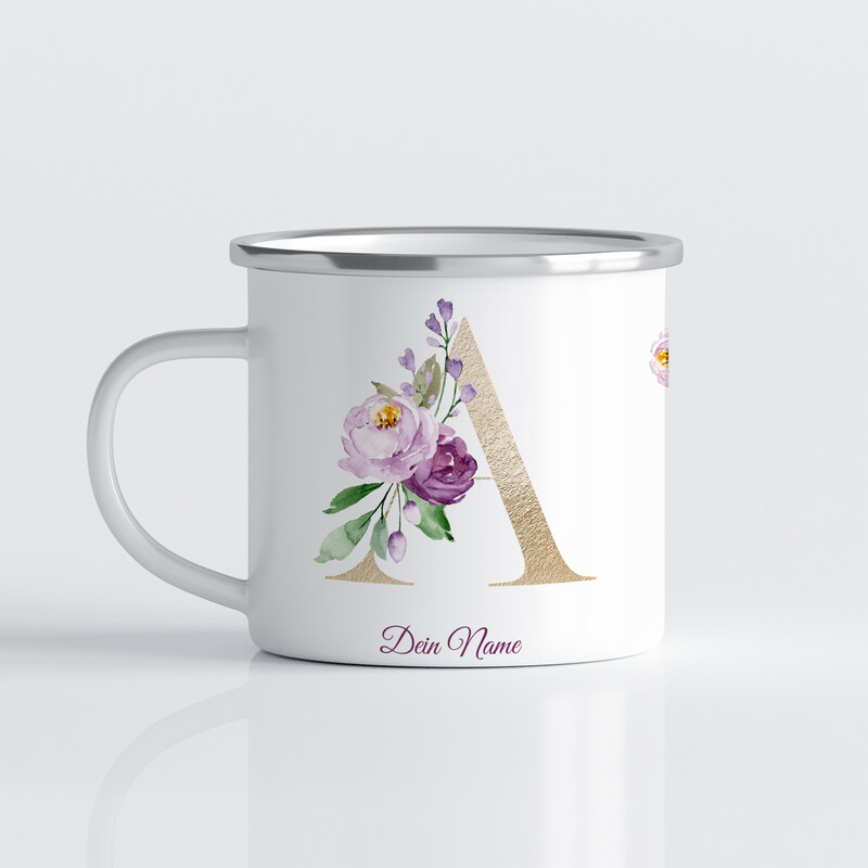 individuelle Monogrammtasse in Gold und Lila