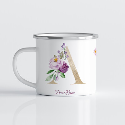 individuelle Monogrammtasse in Gold und Lila